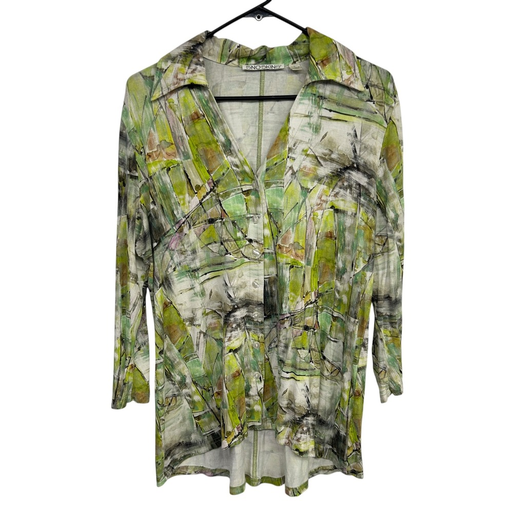Wearable Art Tunic Top L Abstract Green Watercolor Artsy Lagenlook Sno Skins